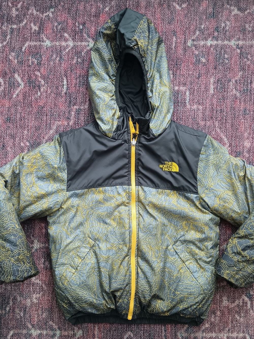 The North Face Hooded Puffer Jacket - Yellow/Olive Graphic